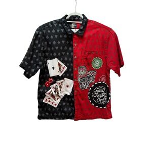 Chiliwear  Casino Playing Cards Poker Chips Dice Short Sleeve Button Up Shirt XL